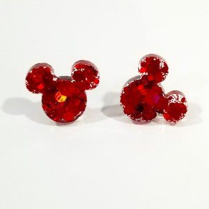 Red Glitter Mickey Earrings